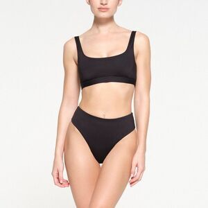 Skims Womens Onyx Signature Swim Tank Bikini Top & Mid Waist Bottoms Set Size XL